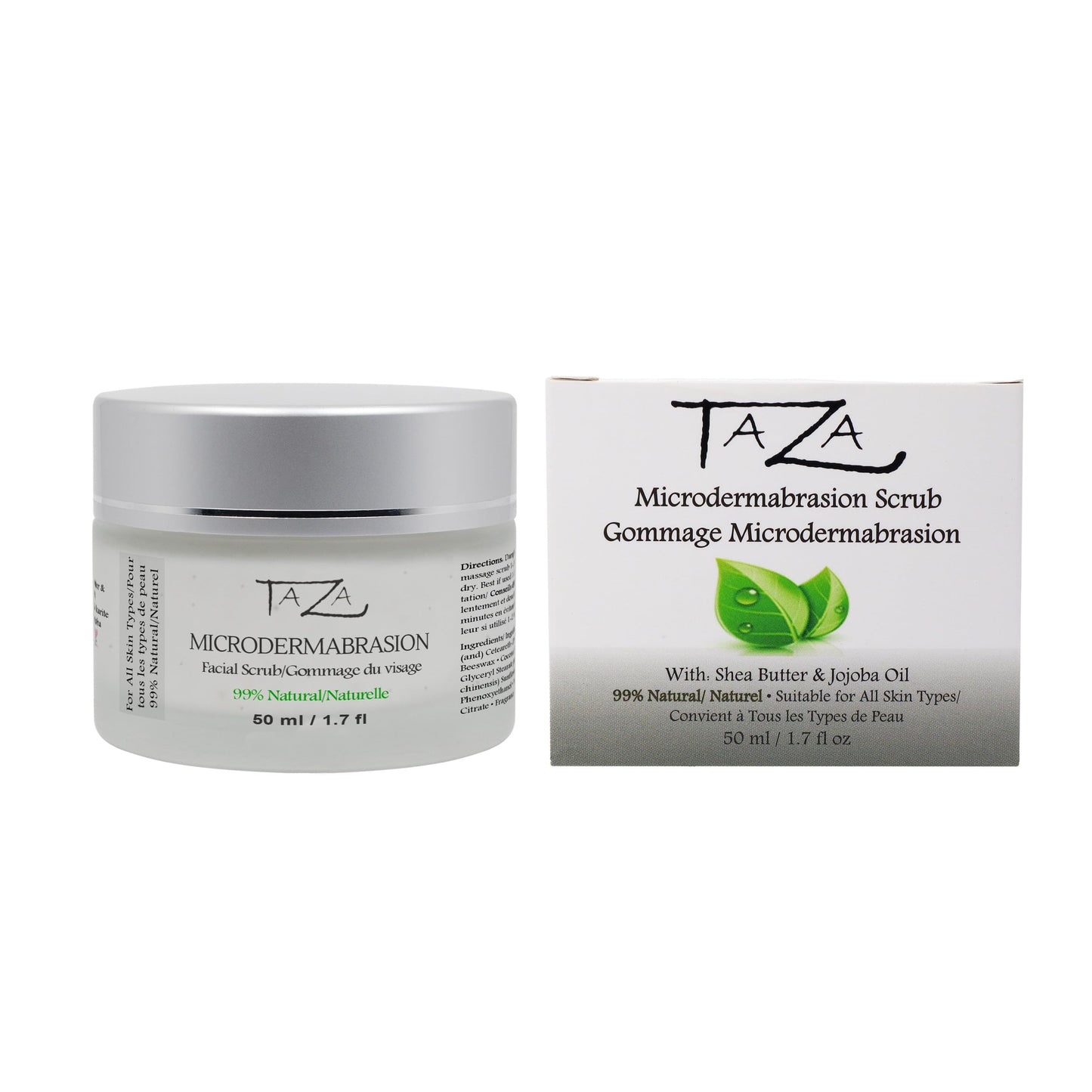 Premium Taza Natural Microdermabrasion Scrub, 50 ml (1.7 fl oz) ♦ Radiant Complexion ♦ With: Shea Butter, Coconut Oil, Grapeseed Oil, Almond Oil, Cocoa Butter