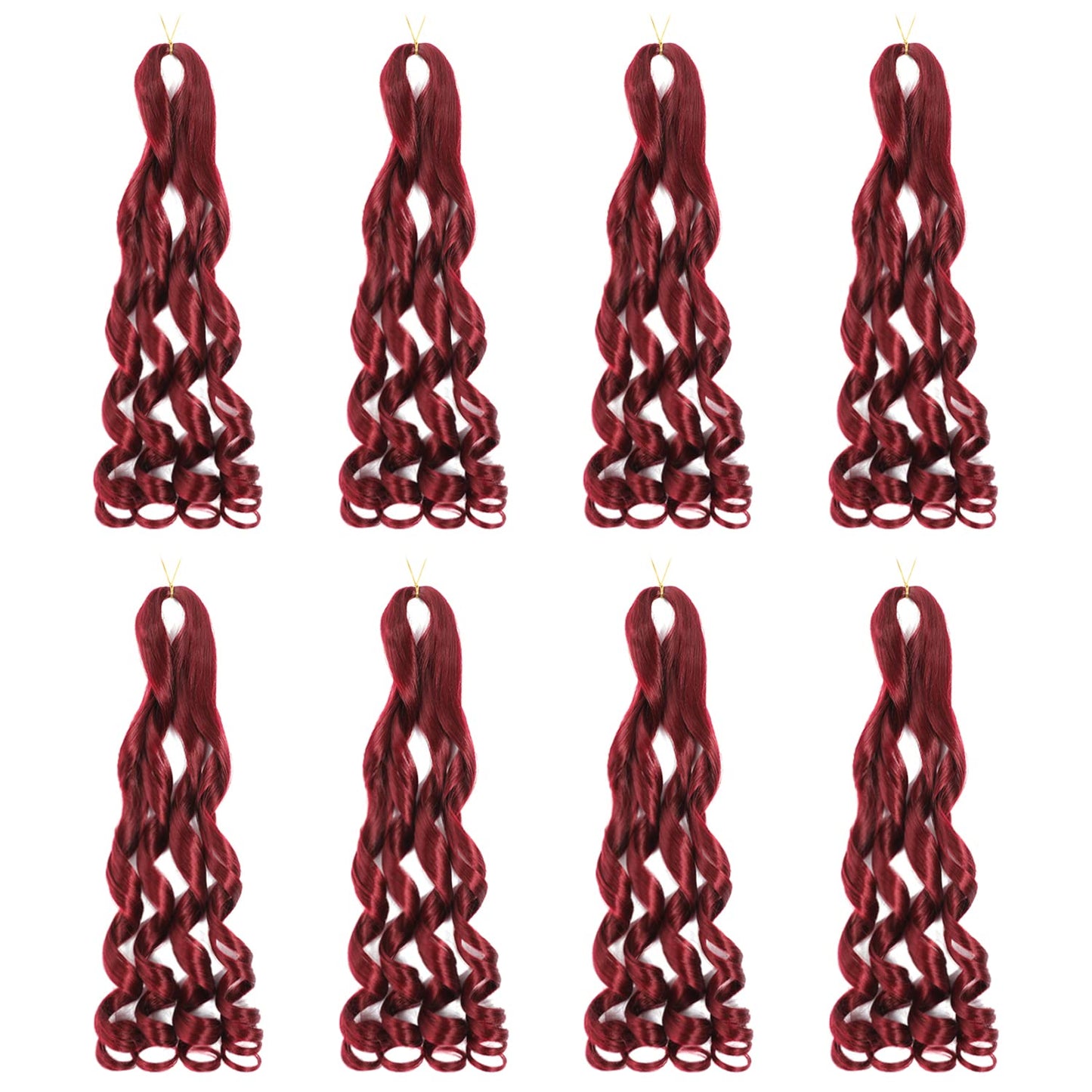 Conrora French Curly Braiding Hair 24 Inch 8 Packs Burgundy Color - Pre Stretched Bouncy Braiding Hair- Loose Wavy Synthetic Hair Extensions For Black Women (24 inch 8 packs, Burgundy)