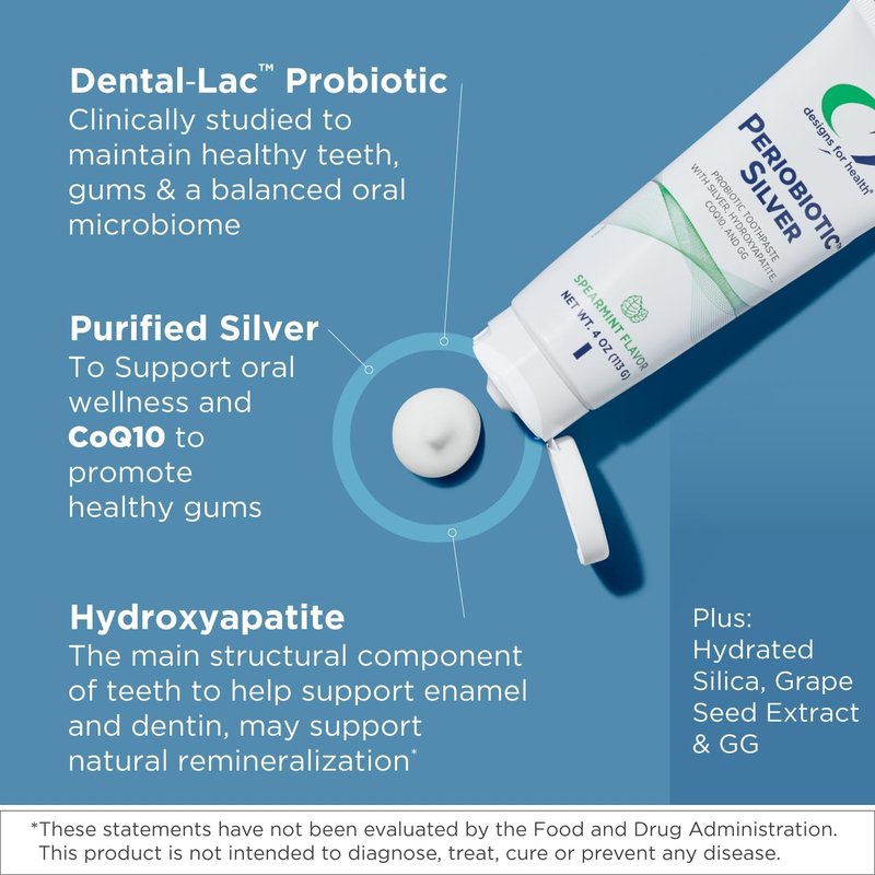 PerioBiotic Silver Hydroxyapatite Toothpaste - Fluoride-Free Oral Probiotics for Gum Health & Whitening | 3 Pack, 4oz