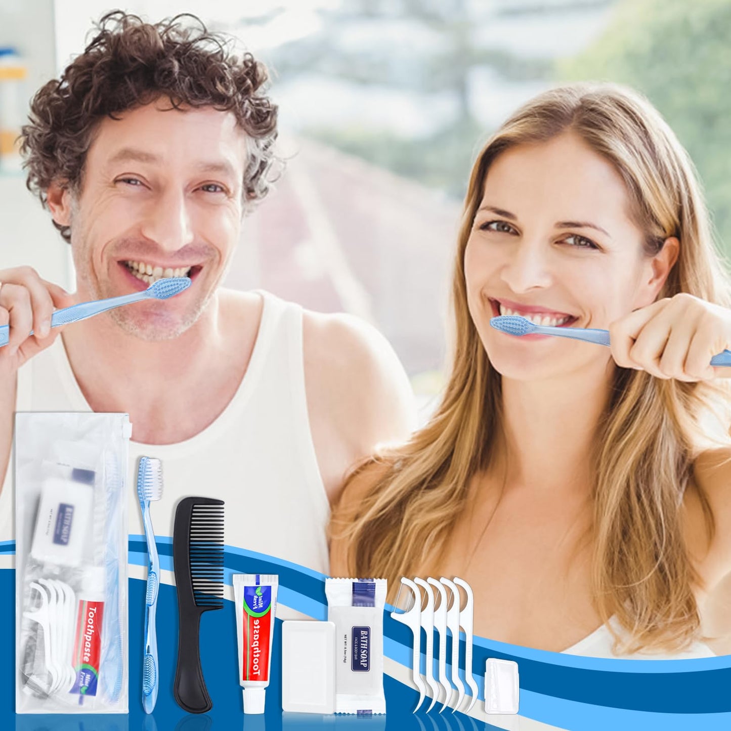 HQSLsund 25 Sets Personal Hygiene Kit, Disposable Toothbrushes with Toothpaste Floss Comb Soap and Cover, Toiletry Kits Homeless Bulk for Women,Men,Travel
