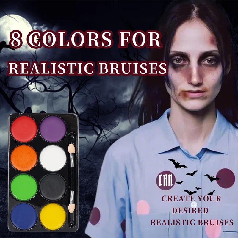 Halloween Liquid Latex Special Effects SFX Makeup Kit - 8 Colors Bruise Face Body Paint Palette,Liquid Latex+Scar Wax+Spatula Tool+Fake Blood Spray+Coagulated Blood With Sponges for Halloween Cosplay