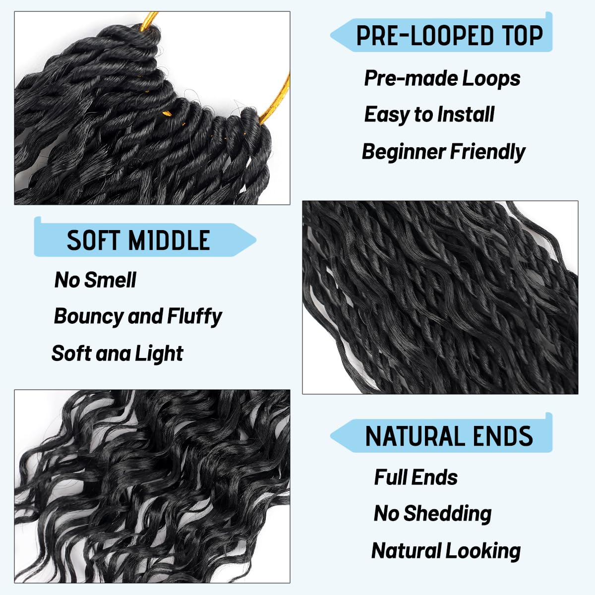 Senegalese Twist Crochet Hair - 18 Inch Natural Black Boho Braids | Curly Ends (9 Packs)