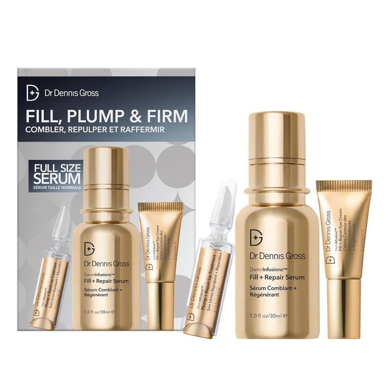 Dr. Dennis Gross Fill, Plump & Firm Kit - Hyaluronic Acid Serum, Eye Cream & Lip Treatment | Boost Hydration & Smooth Fine Lines