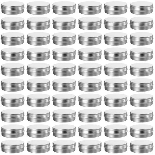 60 Pack 2 OZ Metal Round Tins, Aluminum Tin Cans Containers with Screw Lid for Lotion Bars, Balms, Salve, Spices or Beard Balm