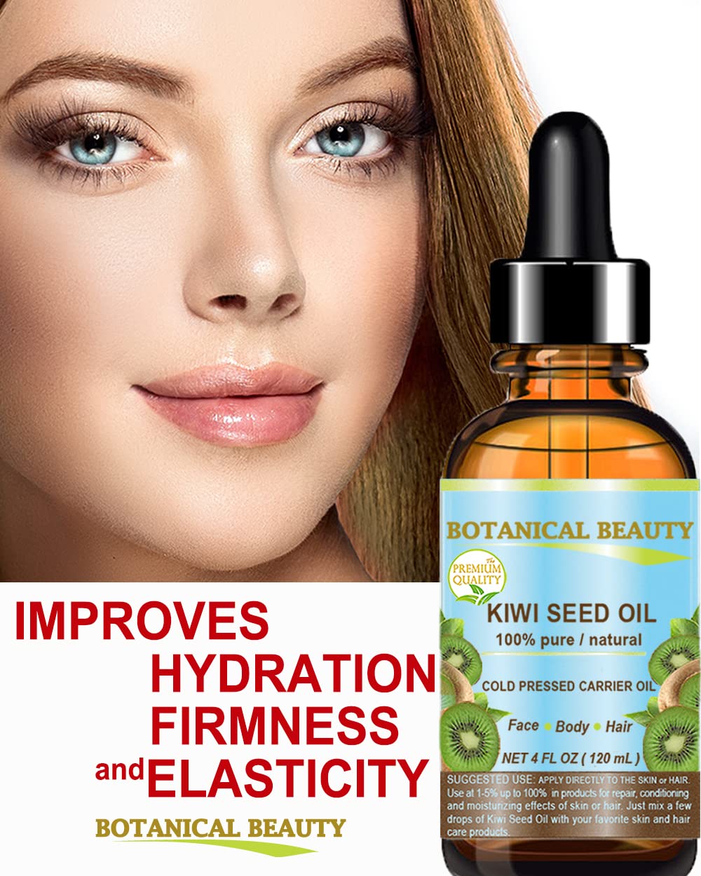 Kiwi Seed Oil - 100% Pure Natural Cold Pressed Carrier Oil for Face, Skin, Hair & Nails | 2 Fl Oz
