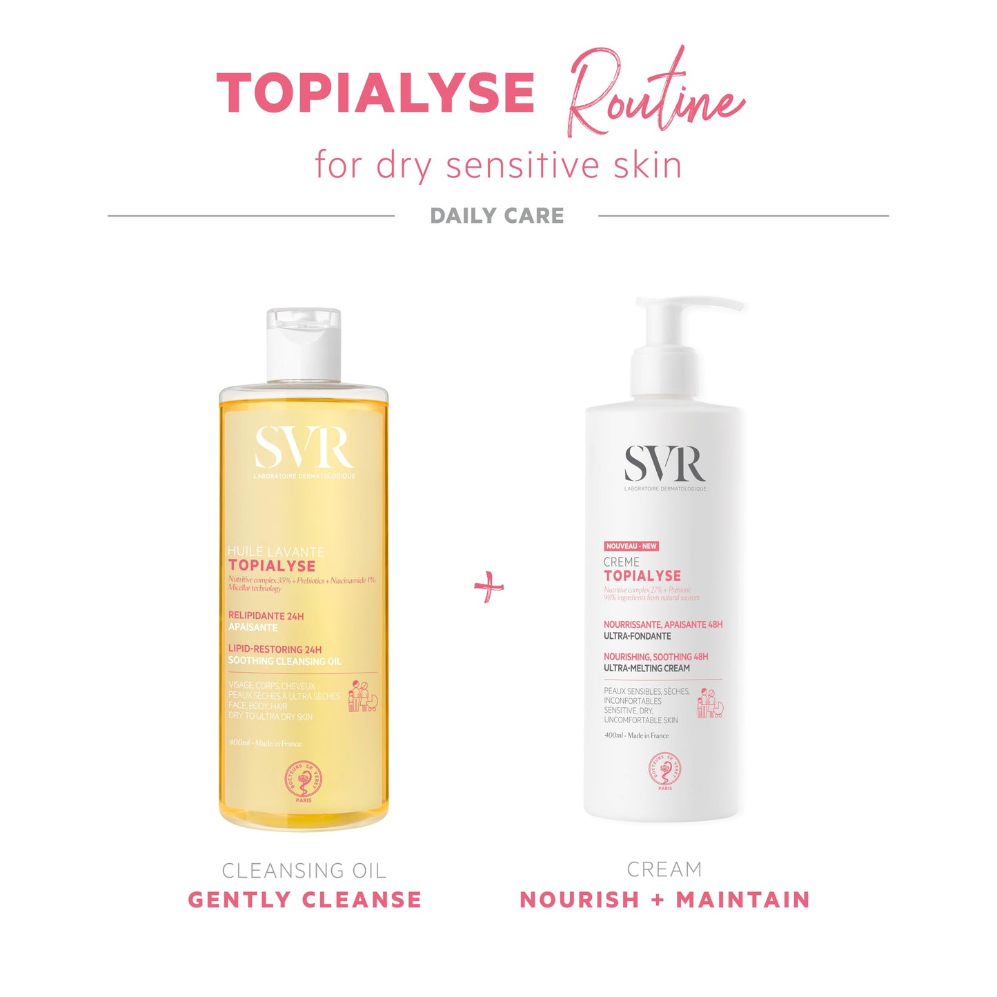 SVR Topialyse Micellar Cleansing Oil Wash With Niacinamide & Prebiotics For Face & Body. 24hr Moisturizing, Bath & Shower Cleanser For Sensitive Dry Skin Prone To Itching & Irritations, 13.5 Fl.oz