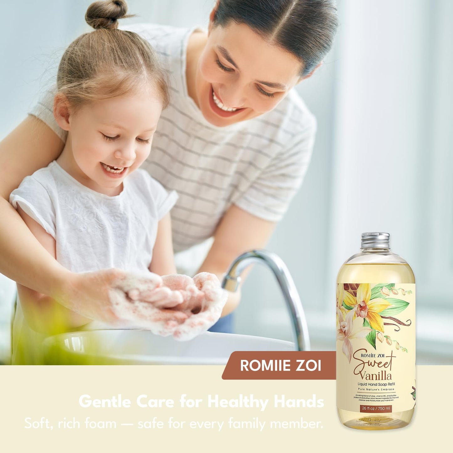 ROMIIE ZOI Liquid Hand Soap Refill Gift Set, Sweet Vanille, 3 Pack (26 Fl Oz Each), Plant-Based, Biodegradable & Gentle Formula for Daily Use in Kitchen, Bathroom