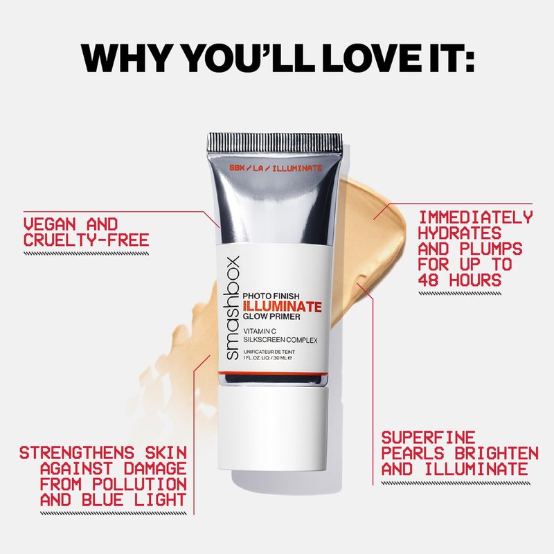 Smashbox Photo Finish Illuminate Glow Makeup Primer | Breathable, Strengthening Silky Barrier Primer For Glowy Skin | Silkscreen Complex, Vitamin C + Passion Fruit, 1 Fl Oz