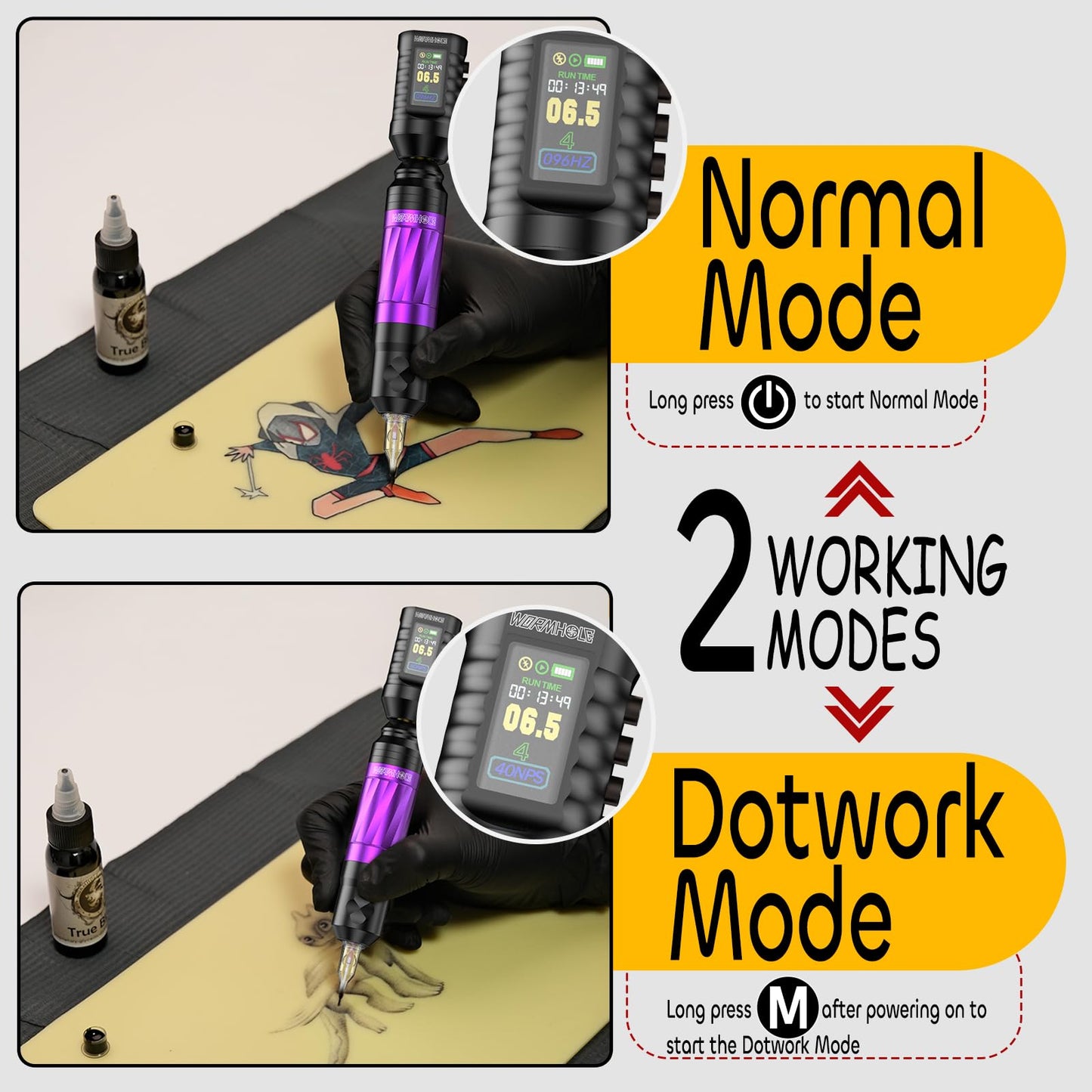 Wormhole Tattoo Gun 43pcs Tattoo Kit Wireless Tattoo Machine with Digital LED Display 1,800 mAh Battery Tattoo Cartridge Needles Tattoo Practice Pen Tattoo Supplies for Beginners WTK287 NEW