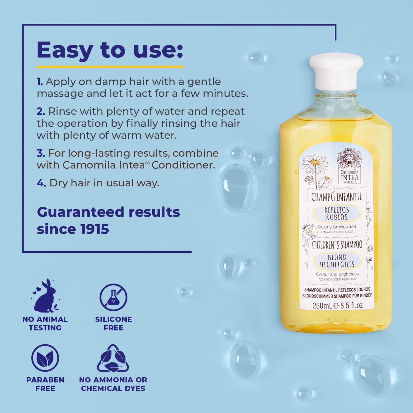 Intea Camomila Kids Shampoo for Blonde Highlights – 8.5Oz Chamomile Hair Lightener for Kids – Natural Extract Toddler Shampoo with No Silicones or Parabens