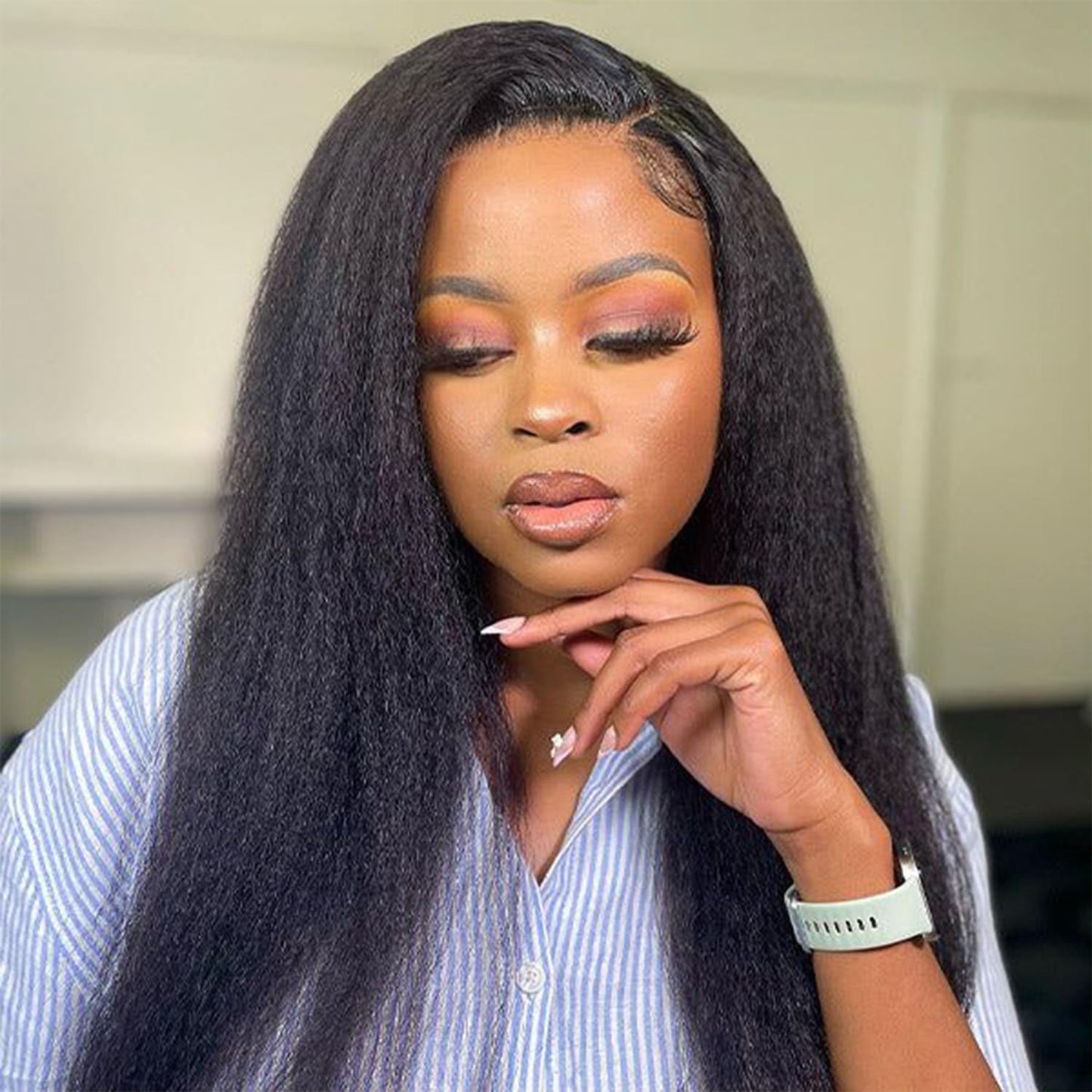 3 in 1 Half Wig Kinky Straight/Kinky curly synthetic for Women 200% Density Glueless Wear No Lace Flip Over Half Wig Seamless Clip In Wigs (16 inch KST)
