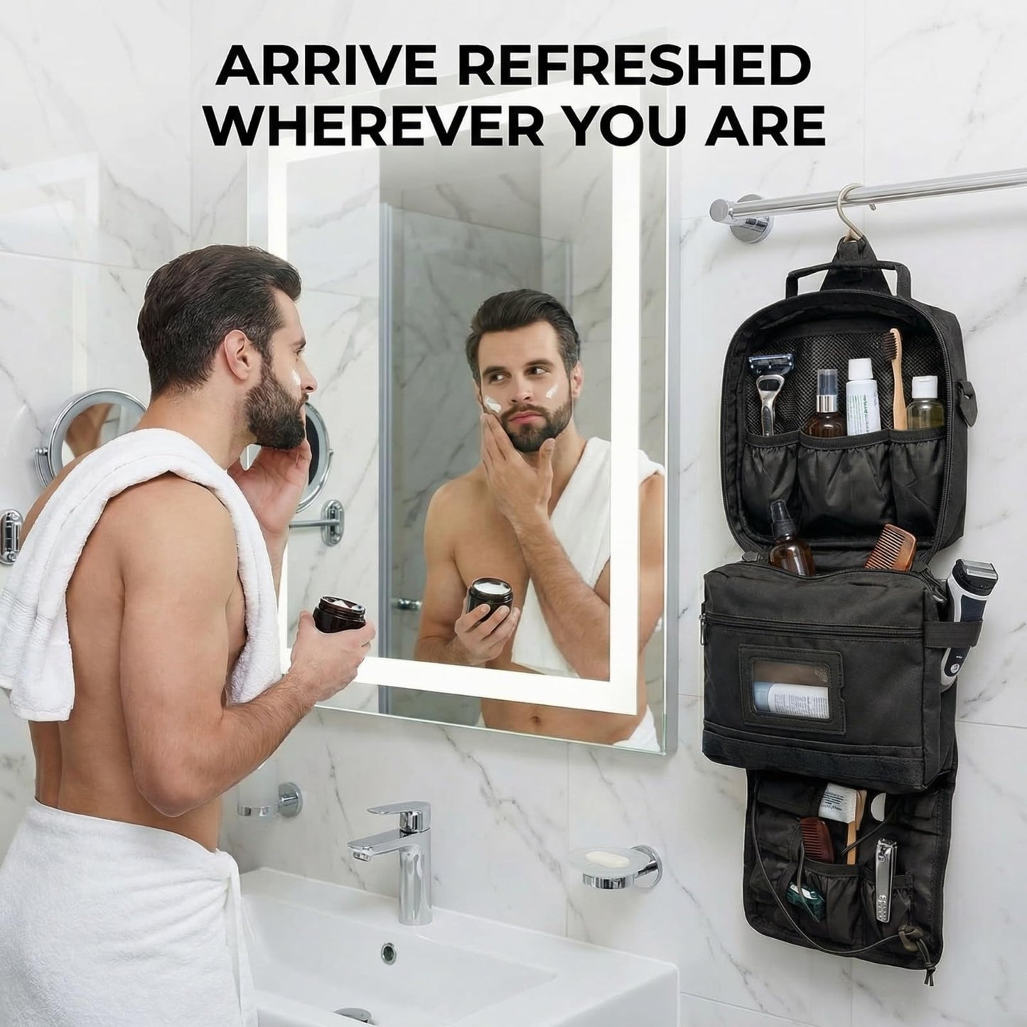 GVCELS Mens Toiletry Travel Bag Tactical Toiletry Bag for Men Bathroom Dopp Kit Hanging Travel Toiletry Bag for Men Shaving Hygiene Bag Travel Toiletry Organizer Short Trips Bag, Black