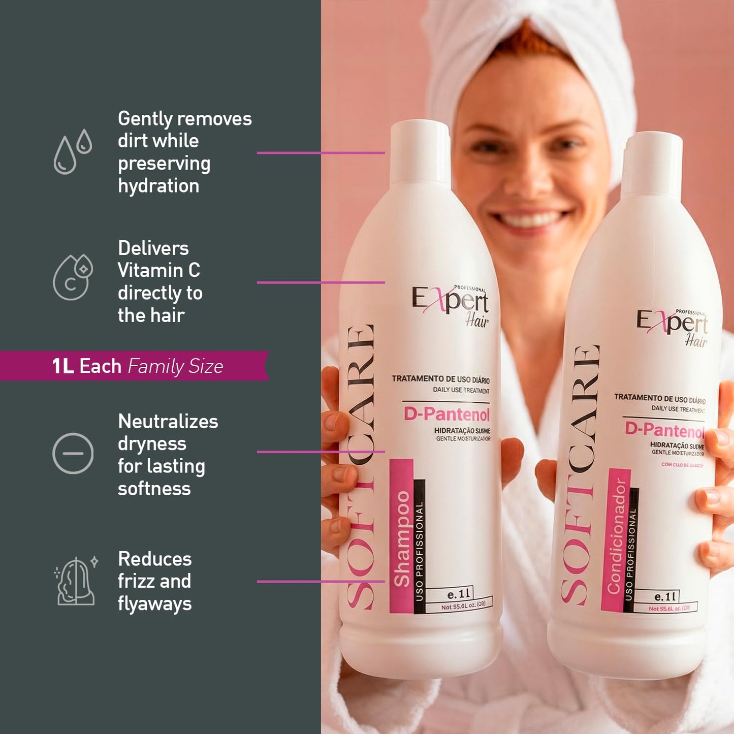 Expert Hair Soft Care Biotin Shampoo and Conditioner - Daily Routine Shampoo For Scalp Health, CLINICALLY TESTED Proven Results Products For Women & Men, Natural Routine, Color Safe 2x 33.81 fl.oz