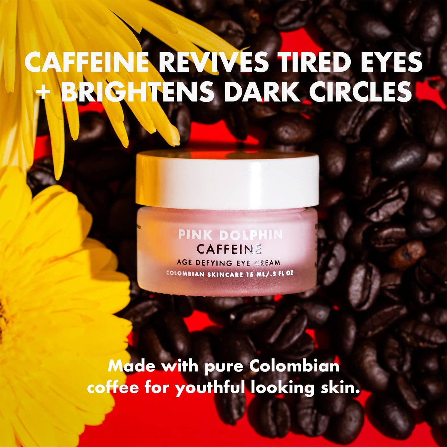 Pink Dolphin Caffeine Eye Cream – Anti-Aging Eye Treatment for Dark Circles, Puffiness & Fine Lines – Hydrating Formula with Caffeine & Hyaluronic Acid Skincare - 0.5 fl oz