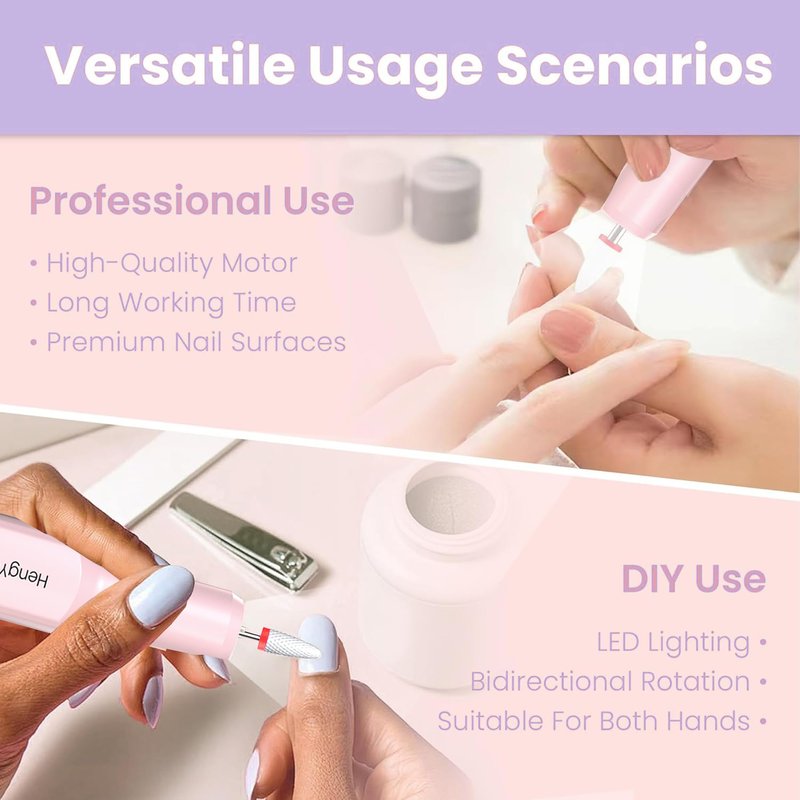 HengYuaoler Electric Nail Drill Professional Manicure Pedicure Kit Acrylic Nail Drill Machine for Gel Cordless Nail File Machine Toe Nail Tools 3 Speeds Thick Toenail Grinder(White