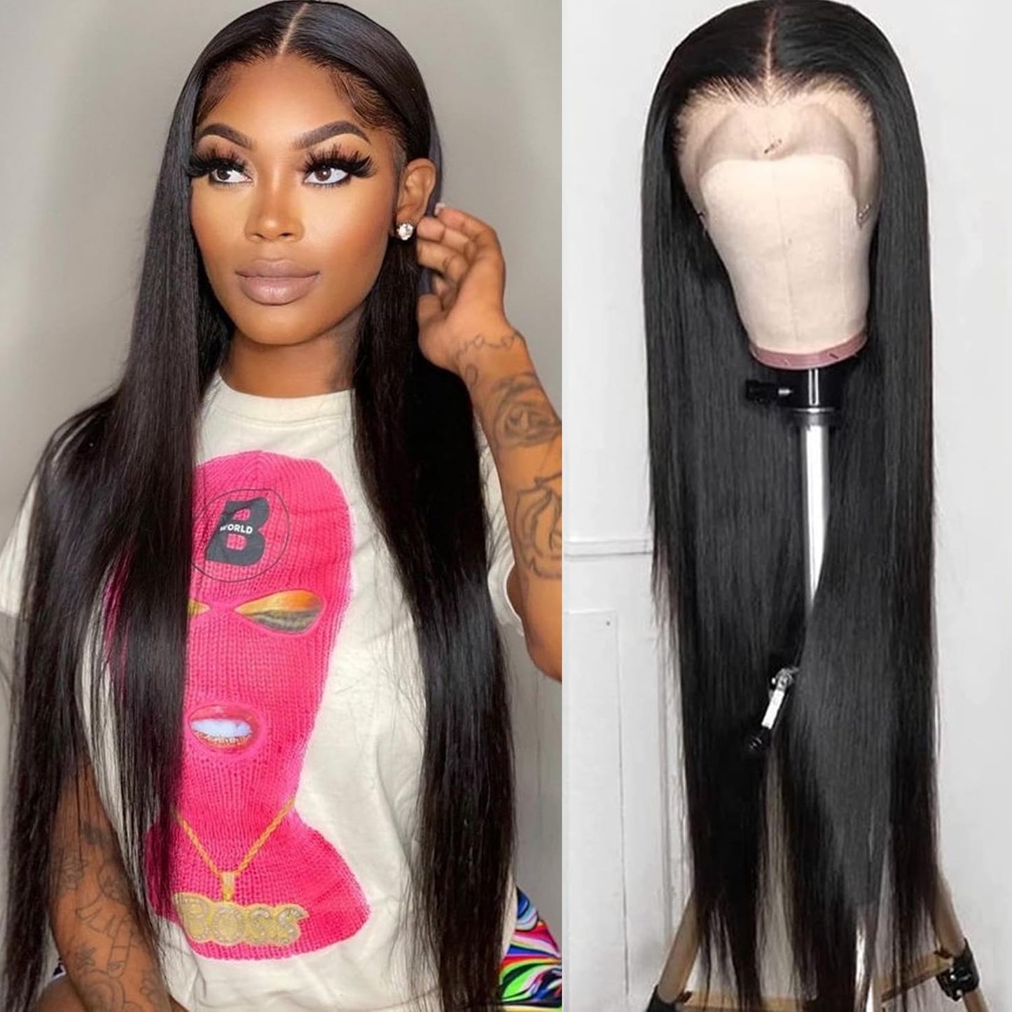 Lezaxiu Black Body Wave Lace Front Wigs Pre Plucked Ready to Wear Wigs Glueless Long Wavy Wig Heat Resistant Wear and Go Wig Synthetic Lace Front Wigs for Black Women