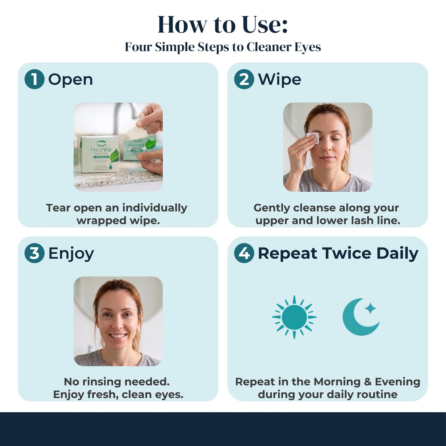 Eye Love Mediviz Tea Tree Oil Eyelid Wipes – 30 Eyelash & Eyelid Scrub Towelettes for Soothing Eye Irritation, Demodex Removal - Makeup Removing Wipes, Alcohol-Free, Fragrance-Free, No Rinse