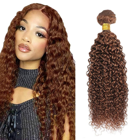 Color #30 Light Brown Human Hair Bundles Water Wave 14 16 18 Inch Curly Bundles Human Hair Unprocessed Native Virgin Hair 100/PC 3 Extensions Deep Wet and Wavy Human Hair Extensions for Women