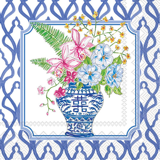Boston International IHR 3-Ply Paper Cocktail Napkins, 5 x 5-Inches, Flowers in Urns