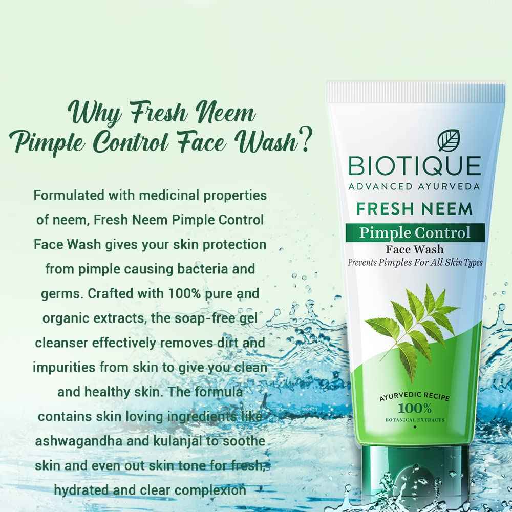 Biotique Advanced Ayurveda Bio Neem Purifying Face Wash for All Skin Types, 150ml I 5.07 Fl. Oz.