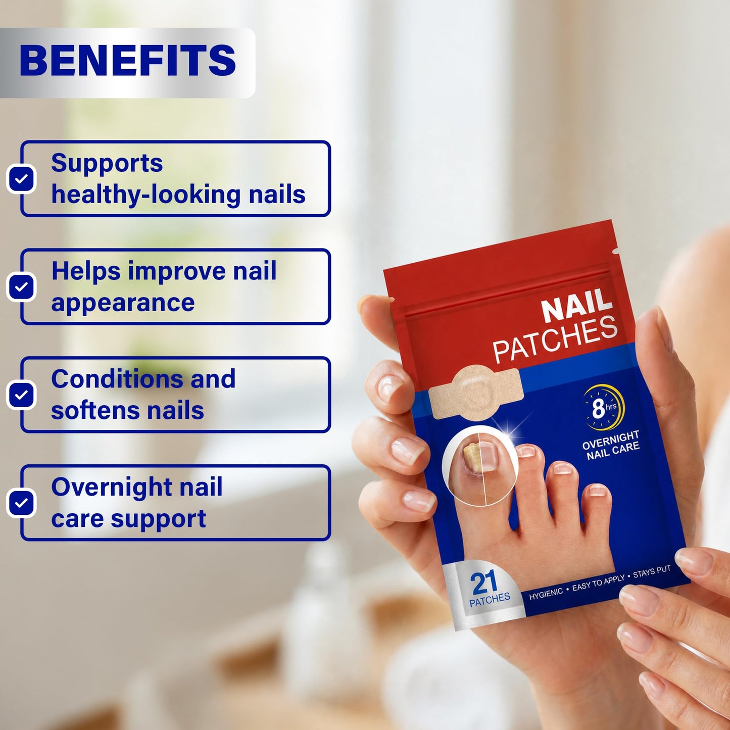 Nail Patches – Overnight Nail Care Support, Thin & Breathable Nail Stickers for Toenails & Fingernails, 4 Pack (84 Patches)