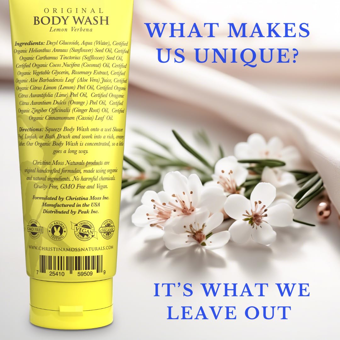 Christina Moss Naturals Verbena Body Wash, Natural & Organic Ingredients, Plant-Based, No Parabens, Sulfates Free, Non-Toxic