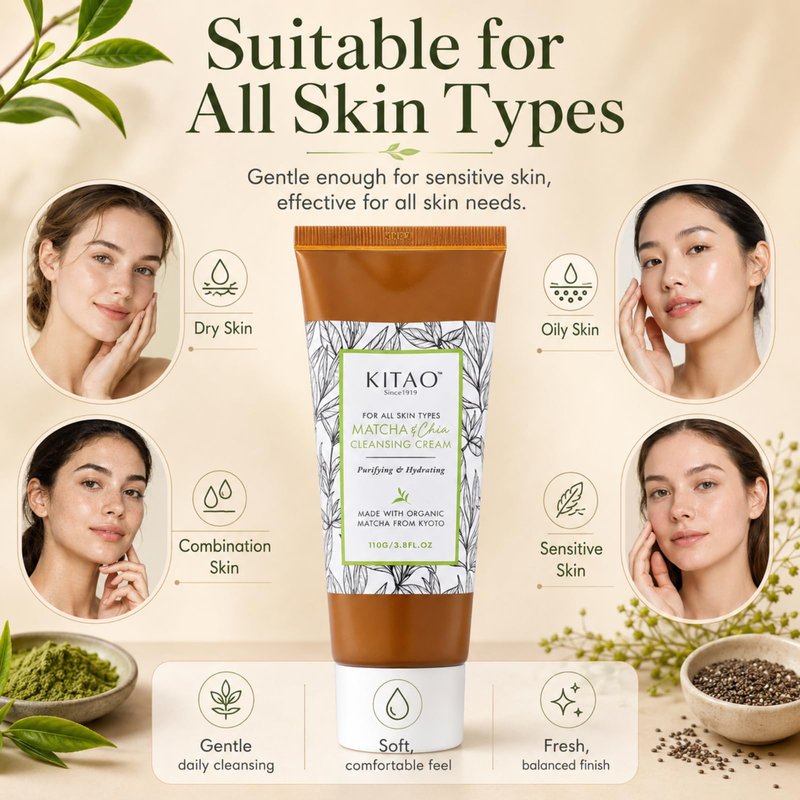 KITAO Organic Moisturizing Oil & Makeup Remover for Dry, Oily & Sensitive Skin Women & Men, Hydrating Cleansing Cream with Natural Matcha& Chia& Antioxidant for Eyes, Face, Lip from Japan, 3.8 Fl Oz