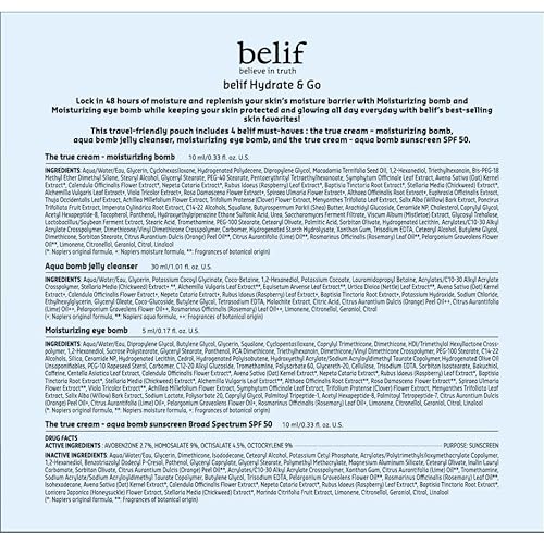 belif Hydrate & Go Kit ? 4-Step Korean Skincare Set with Toner, Moisturizing Bomb Cream, Jelly Cleanser, Eye Bomb, SPF 45 Sunscreen, TSA-Friendly, Deep Hydration & Barrier Care for Glowy, Bouncy Skin