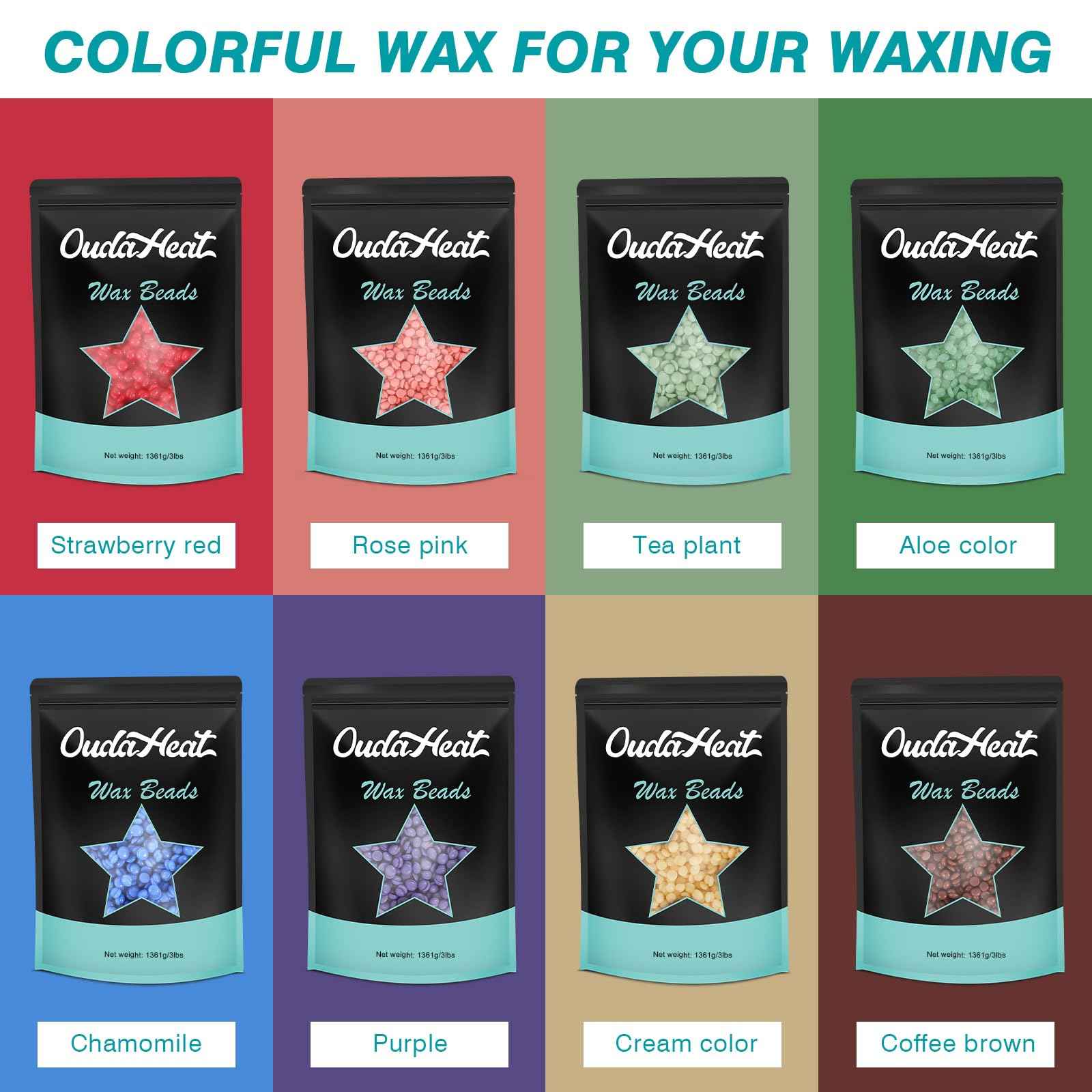 Wax Beads, 1lb Wax Beans for Hair Removal Sensitive Skin, Brazilian Coarse Waxing for Face, Bikini, Eyebrow, Back, Chest, Legs, Armpit, Waxing Beads for Women Men, 3 Silicone Stick, Sea Salt