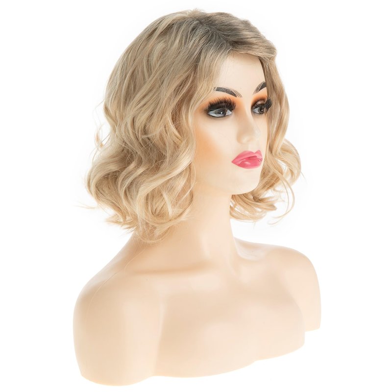 Baruisi Short Wavy Blonde Wig for Women Synthetic Side Part Halloween Cosplay Hair Wig