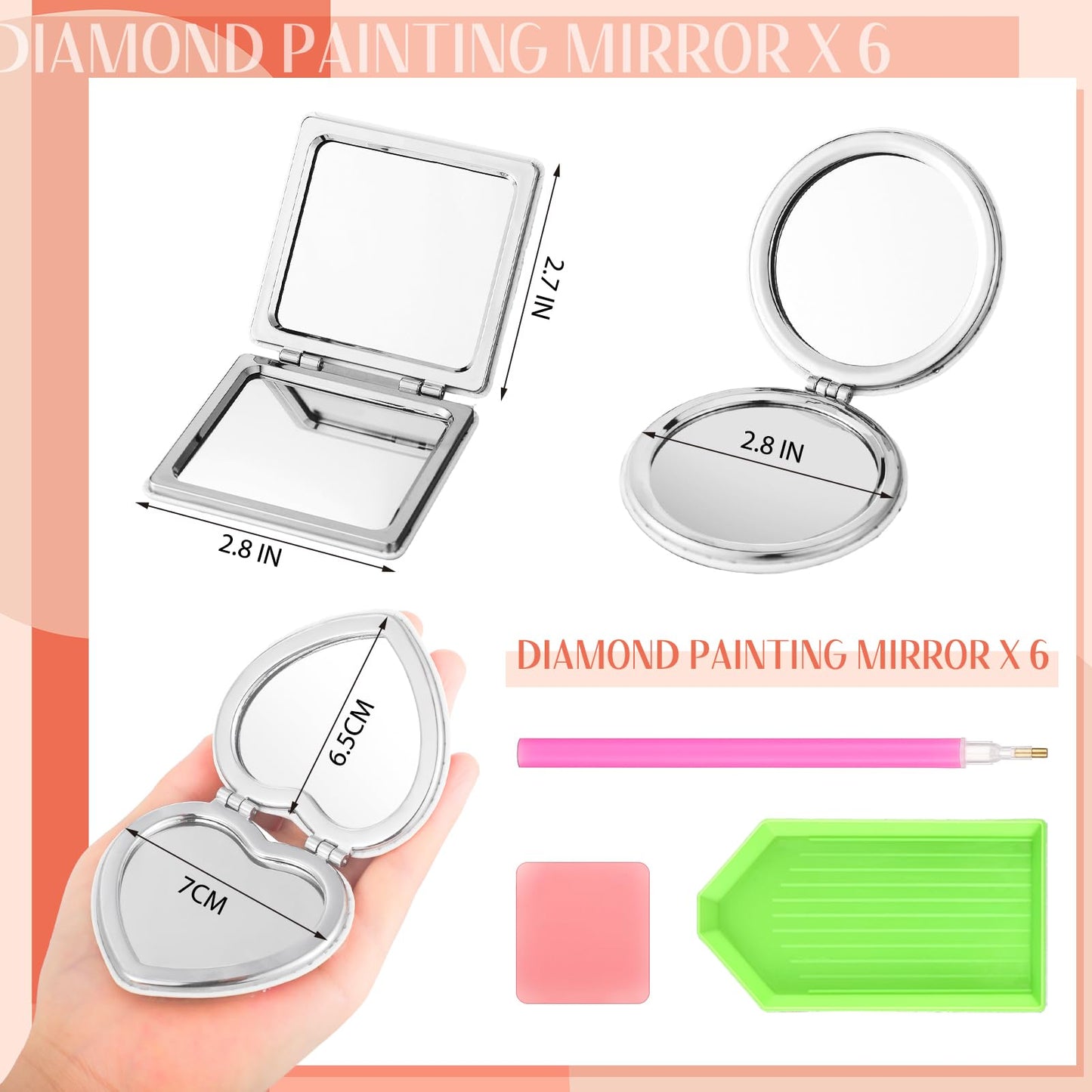 Thyle 6 Pcs Painting Compact Mirror DIY Painting Pocket Portable Folding Purse Mirror with Magnification Diamond Art Kits for Women Gifts