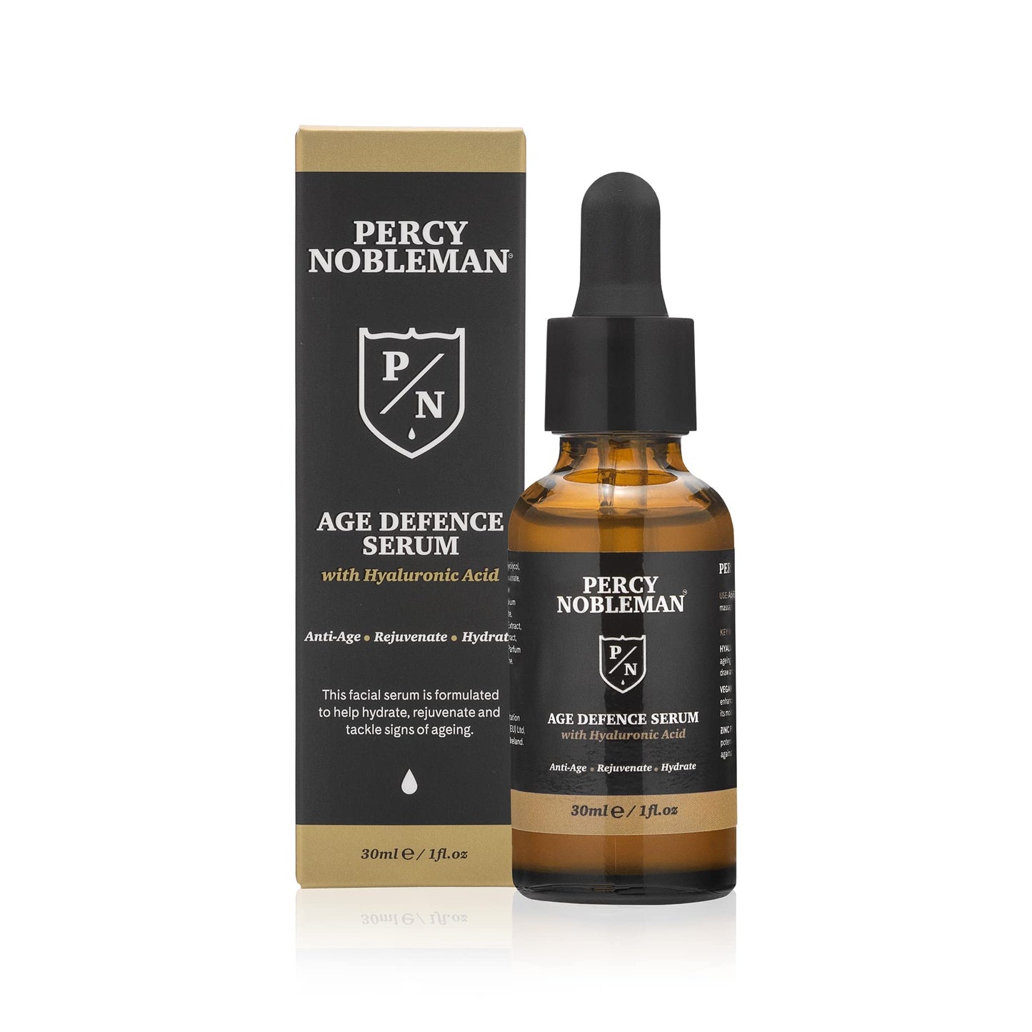 Percy Nobleman Age Defence Serum with Hyaluronic Acid, a face serum with a vitamin-rich formula to help tackle signs of ageing, 30ml