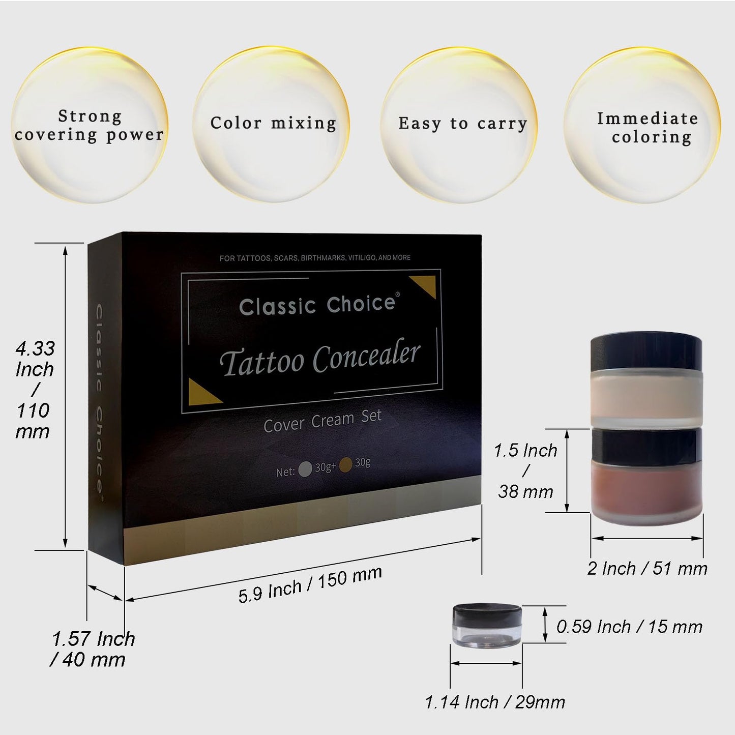 Tattoo Cover Up,Waterproof Invisible Concealer Body Leg Bruise Stretch Scar Dark Spots Vitiligo Skin Makeup Waterproof,Long Lasting Tattoo Cover Up Suitable for Men and Women, 30g x 2