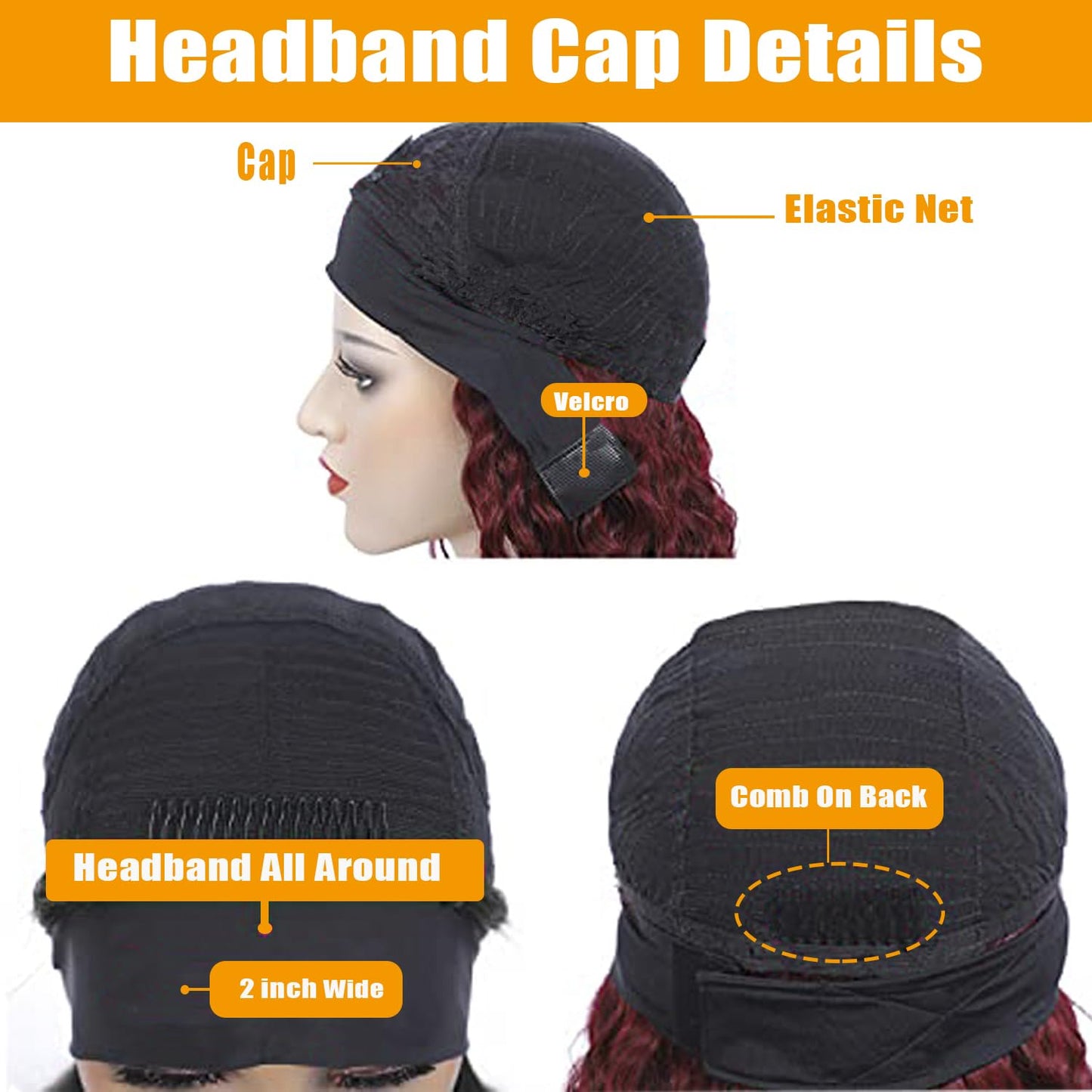 Bellarayine Headband Wig Human Hair Deep Wave Human Hair Headband Wig Glueless Curly Hair Human Hair Wigs None Lace Front Wigs for Black Women Human Hair (14inch,99J)