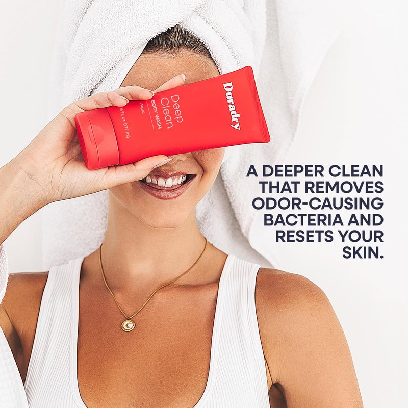 Duradry Deep Clean Body Wash for Women & Men – Odor Control, Deep Cleansing, Nourishes & Moisturizes Skin, Made with Natural Ingredients, Aqua Fragrance, 2.5 Fl Oz, Pack of 3