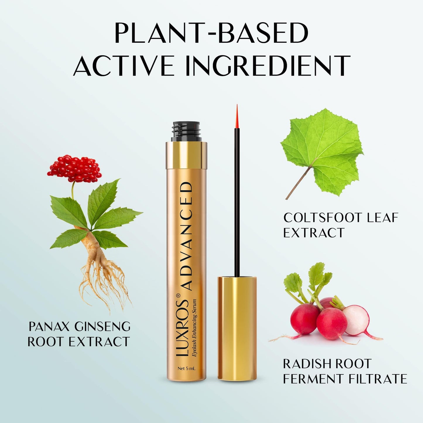 Eyelash Growth Serum 5 mL: Get Thick, Strong Lashes in Just 3-4 Weeks with Our Plant-Based Eyelash Growth Serum - No Parabens - Made in USA