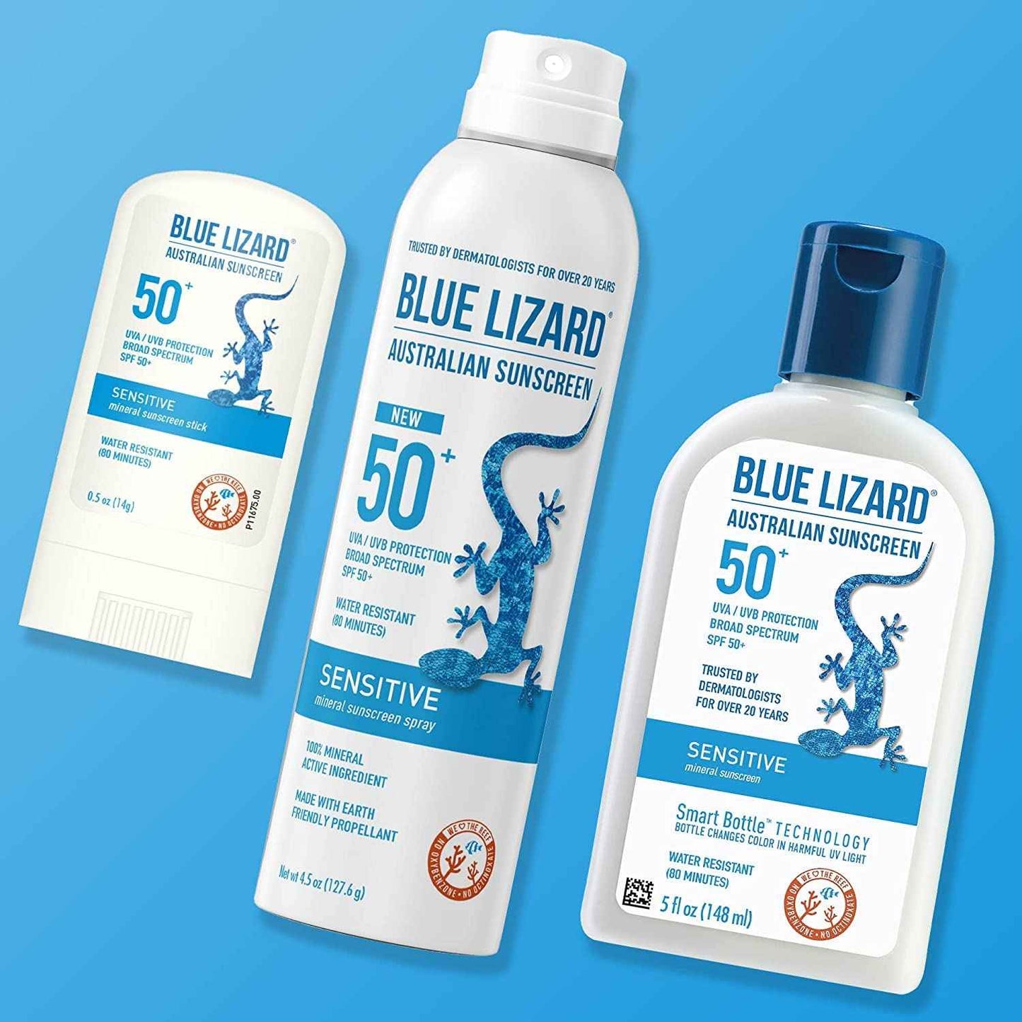 BLUE LIZARD Sensitive Mineral Sunscreen Stick with Zinc Oxide, SPF 50+, Water Resistant, UVA UVB Protection Easy to Apply, Fragrance Free, 0.5 Oz (Pack of 2)