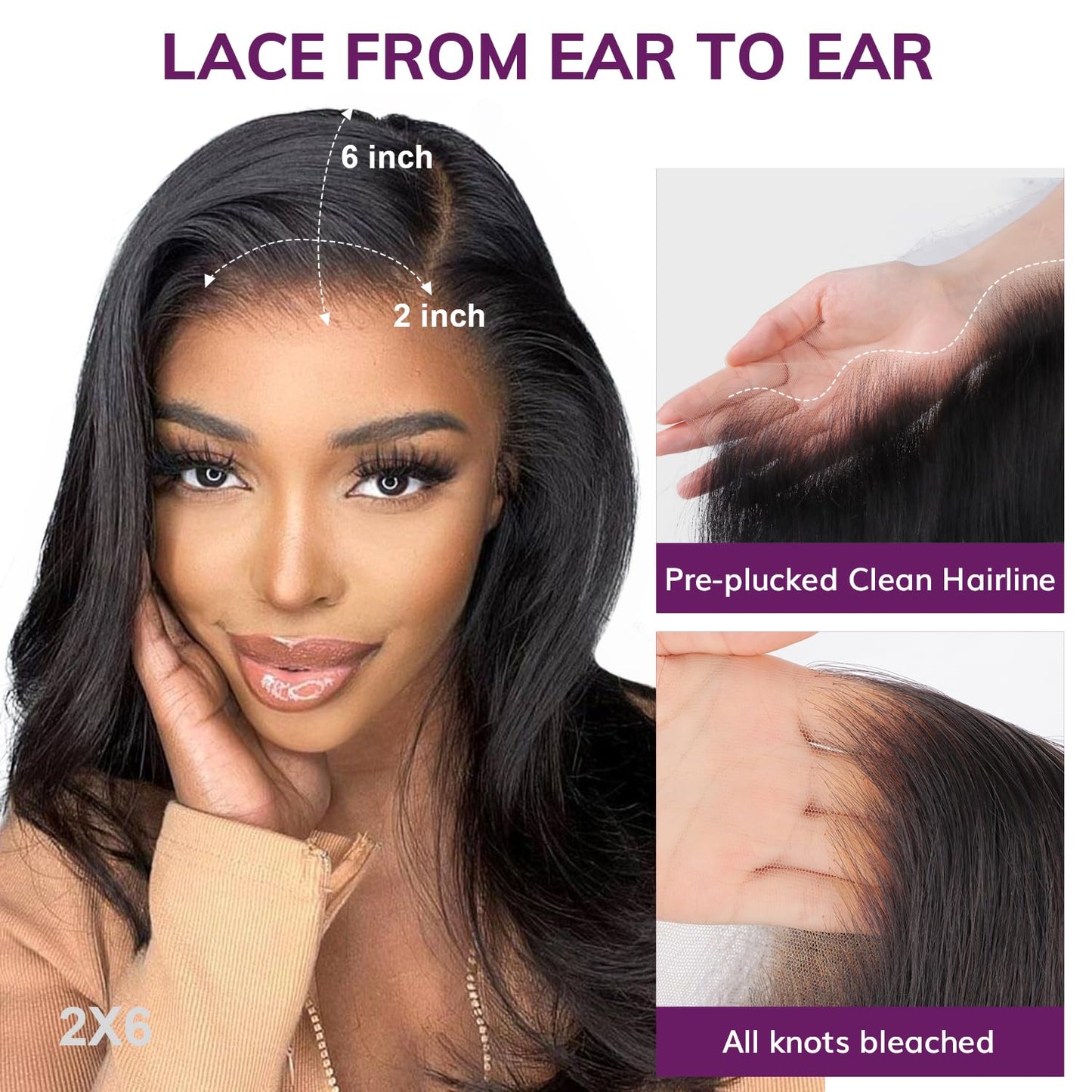 IDN BEAUTY SKINLIKE REAL HD 2X6 Lace Closure Human Hair 14 Inch Body Wave Closure Bleached Single Knots HD Closure Ultra-thin 2x6 Lace Closure Virgin Human Hair 0.1 mm Pre Plucked Hairline Closure