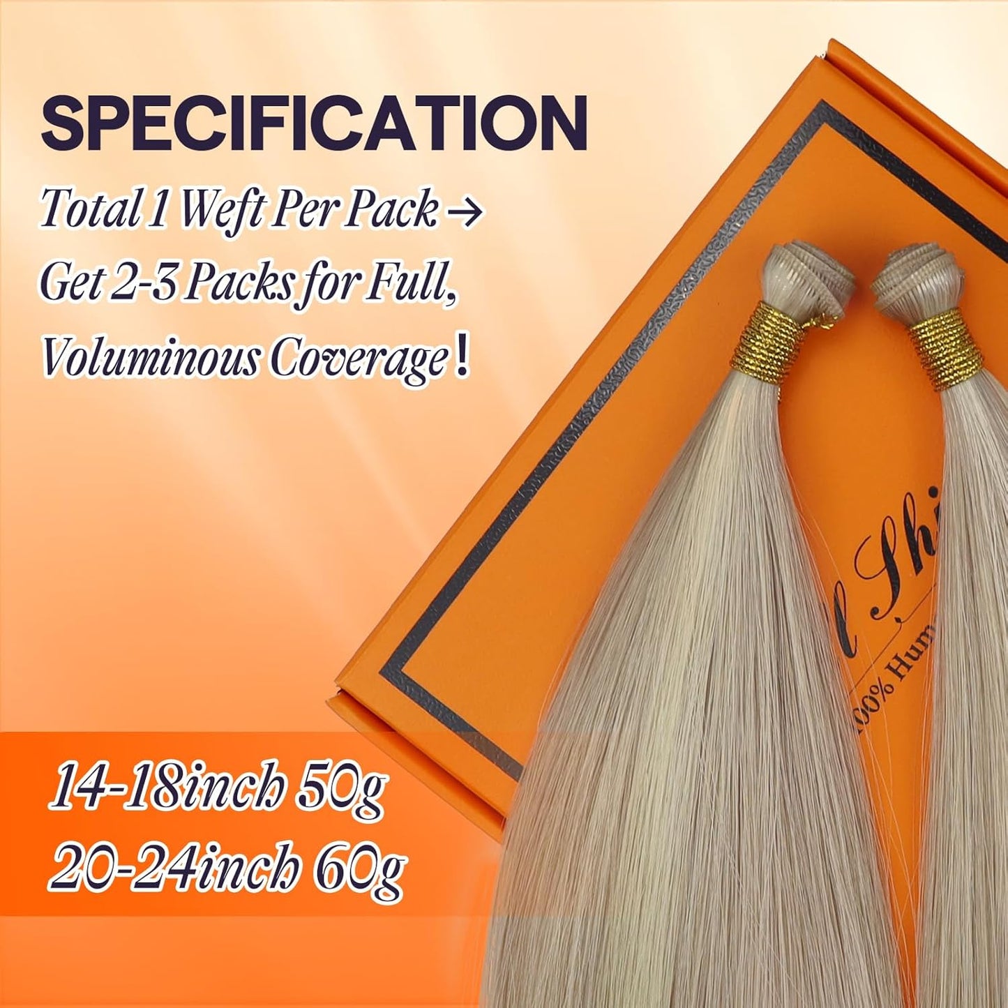 Full Shine Remy Hair Weft Extensions - Ash Blonde Highlight, 16 Inch, 50G Human Hair