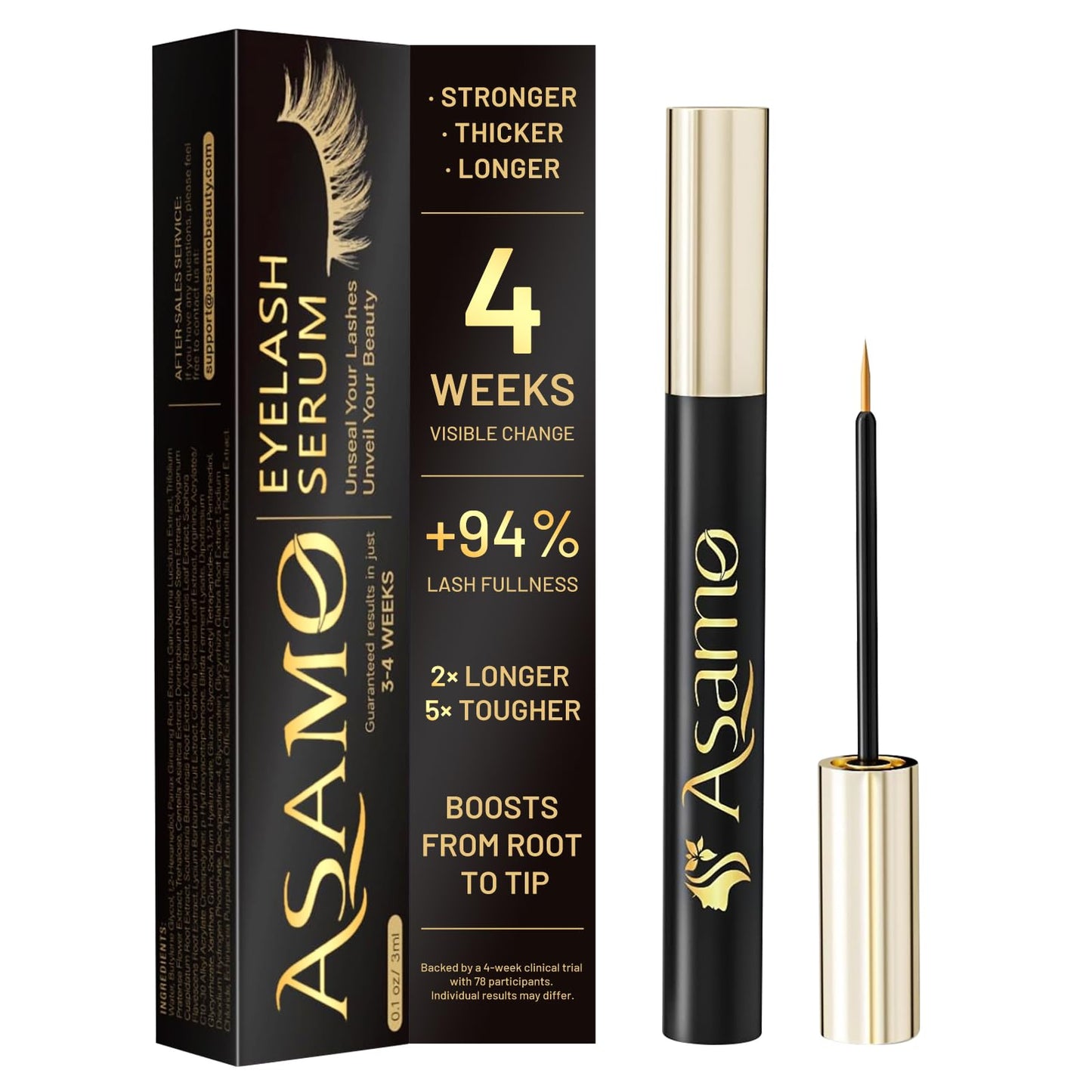 Eyelash Growth Serum – 15 Plant Extracts for Longer, Denser & Robust Lashes,Boosts Natural Lash Development,eyelash serum,Enhance Natural Beauty, Hypoallergenic Oil Free,lash growth serum（Bright Gold）
