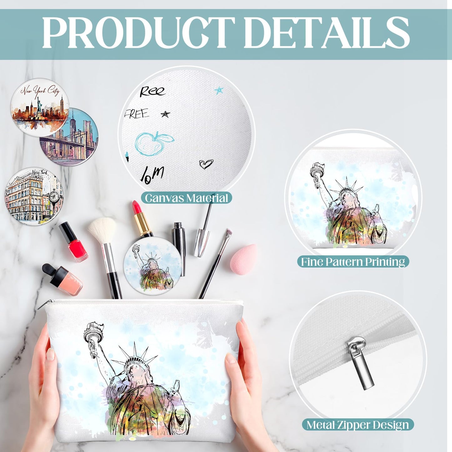 Bulyoou 18 Set New York Souvenirs Gifts Bulk City Cosmetic Bag Nyc Makeup Mirrors Souvenirs from USA Women New York Makeup Bag Birthday Party Favors Trip Journey Gifts for Friend Sisters