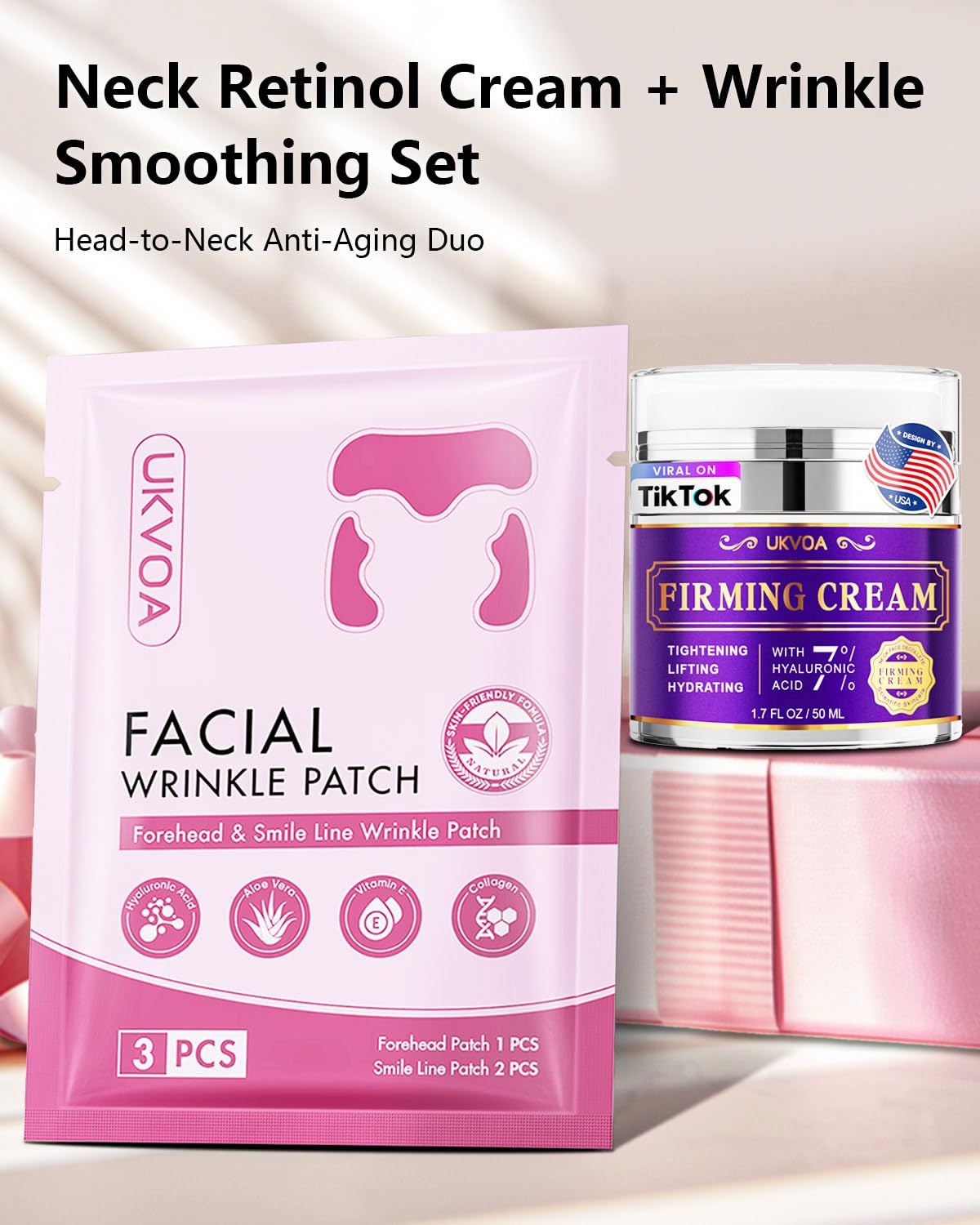 UKVOA Forehead Wrinkle Patches & Smile Line Patches, 36pcs & Neck Cream