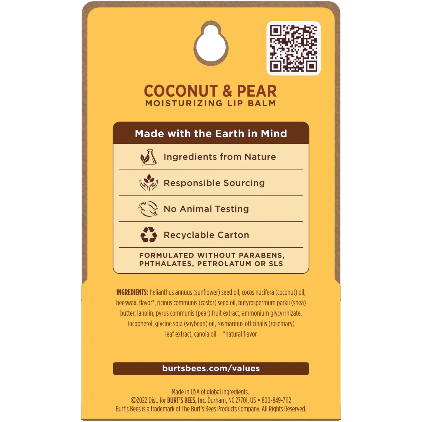 Burt's Bees Mothers Day Gifts, Lip Balm - Coconut and Pear, Lip Moisturizer With Responsibly Sourced Beeswax, Tint-Free, Natural Origin Conditioning Treatment, 2 Tubes, 0.15 oz.