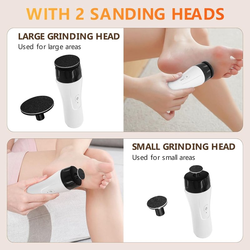 Electric Foot Callus Remover - Rechargeable Pedicure Tool with 2 Grinding Heads | Fast-Acting Foot Sander for Dead Skin
