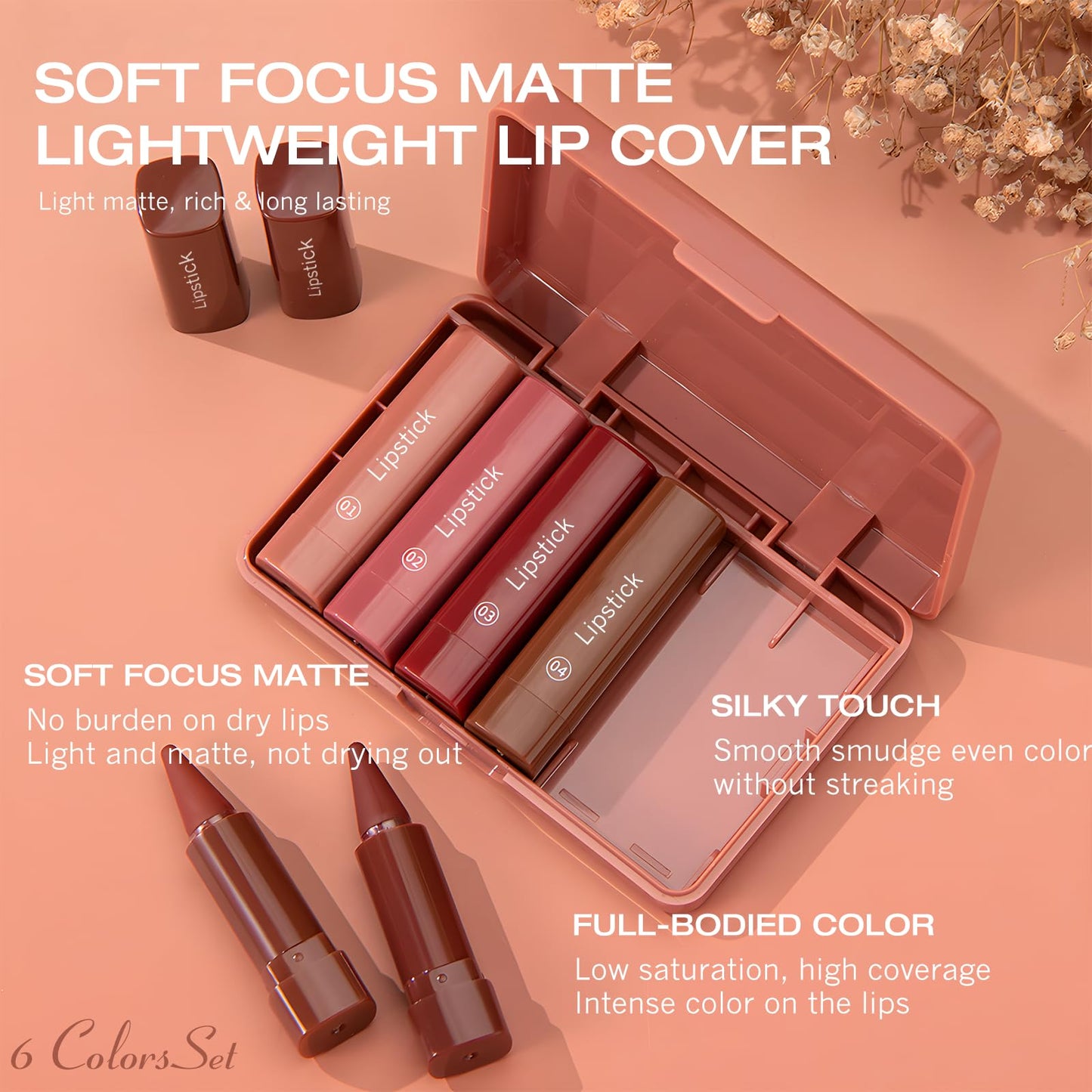 Wugbc Brown Lip Liner Set 6 Colors 2 in 1 Gradient Lip Liner and Lipstick Combo Long lasting Dark Brown Red Creamy Lip Pencil Contour Matte Lipstick for Women Smooth High Pigmented Crayon Cone Tip