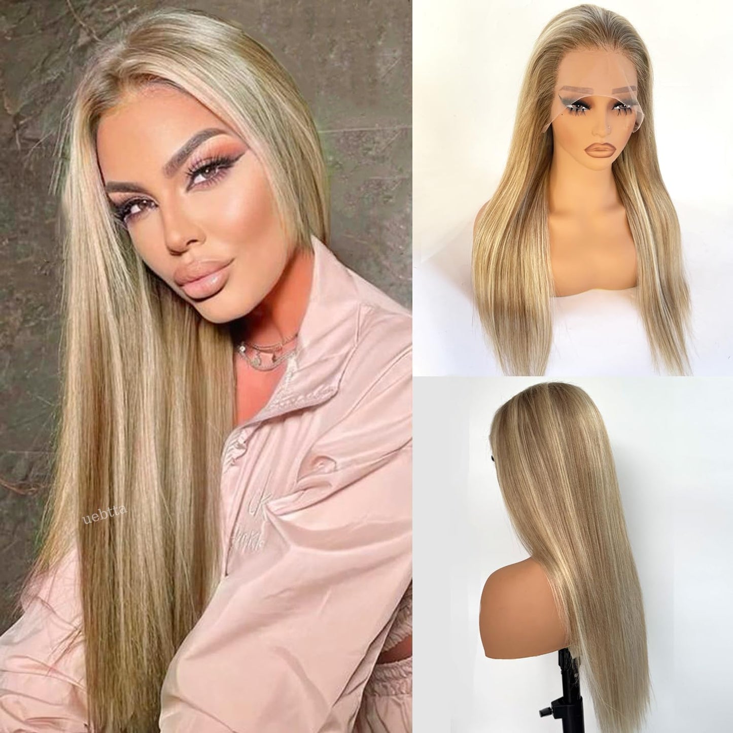 Ubetta Honey Blonde Wig Human Hair, Body Wave Honey Blonde Lace Front Wig Human Hair Glueless 13x4 HD Wigs Human Hair Pre Plucked 180% Density Lace Frontal Human Hair Wigs 27# Blonde Wig 20 Inch