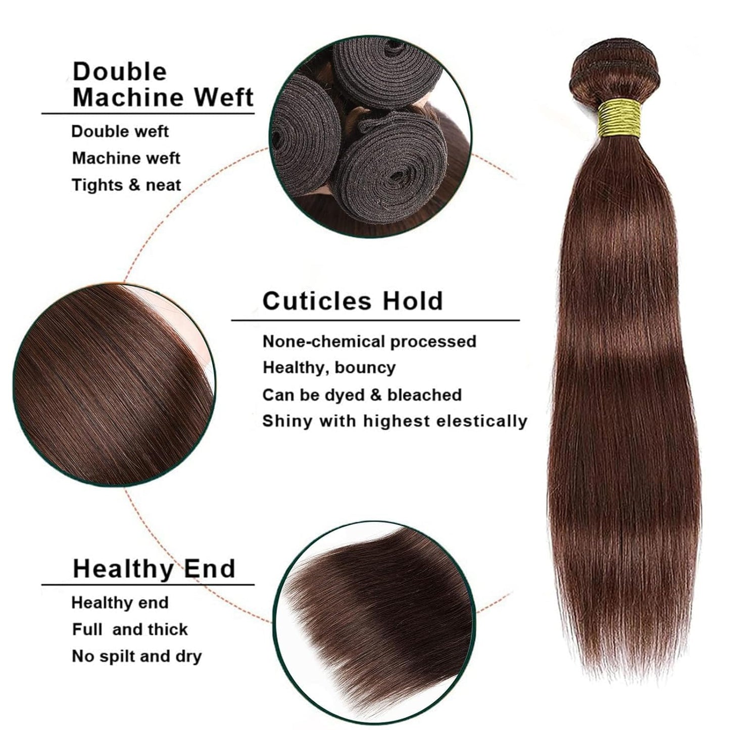 Human Hair Bundles - 18" 20" 22" Straight Brazilian Hair | Chocolate Brown Unprocessed Weave for Black Women