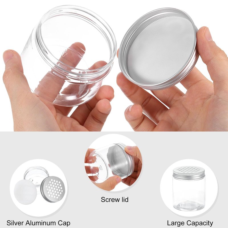 HARFINGTON 12 Pcs Empty Scent Beads Storage Container 8.5oz/250ml Air Freshener Tins Round Refillable Spice Containers Plastic Jars Sample for Travel Storage
