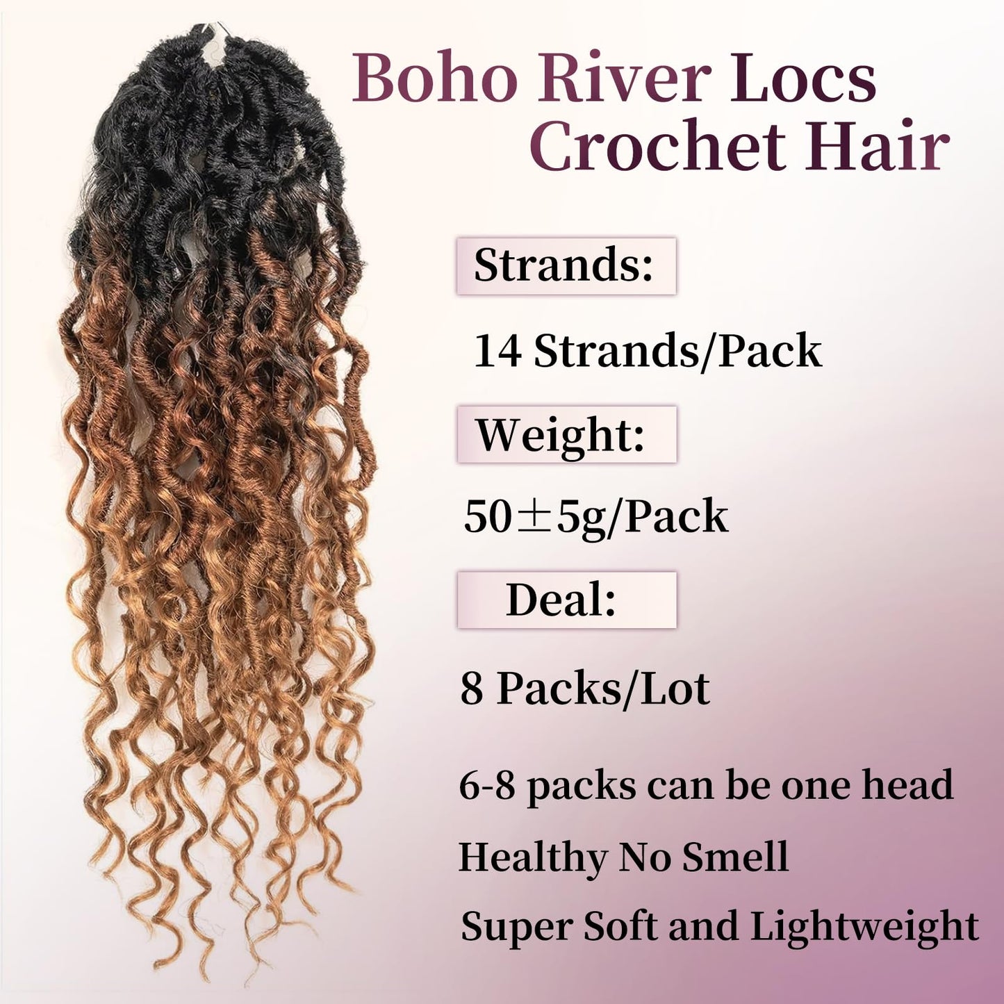 Goddess Locs Crochet Hair 14 Inch 8 Packs Faux Locs Crochet Hair Pre Looped for Women Boho Crochet Locs with Curly Ends (T1B/30/27)