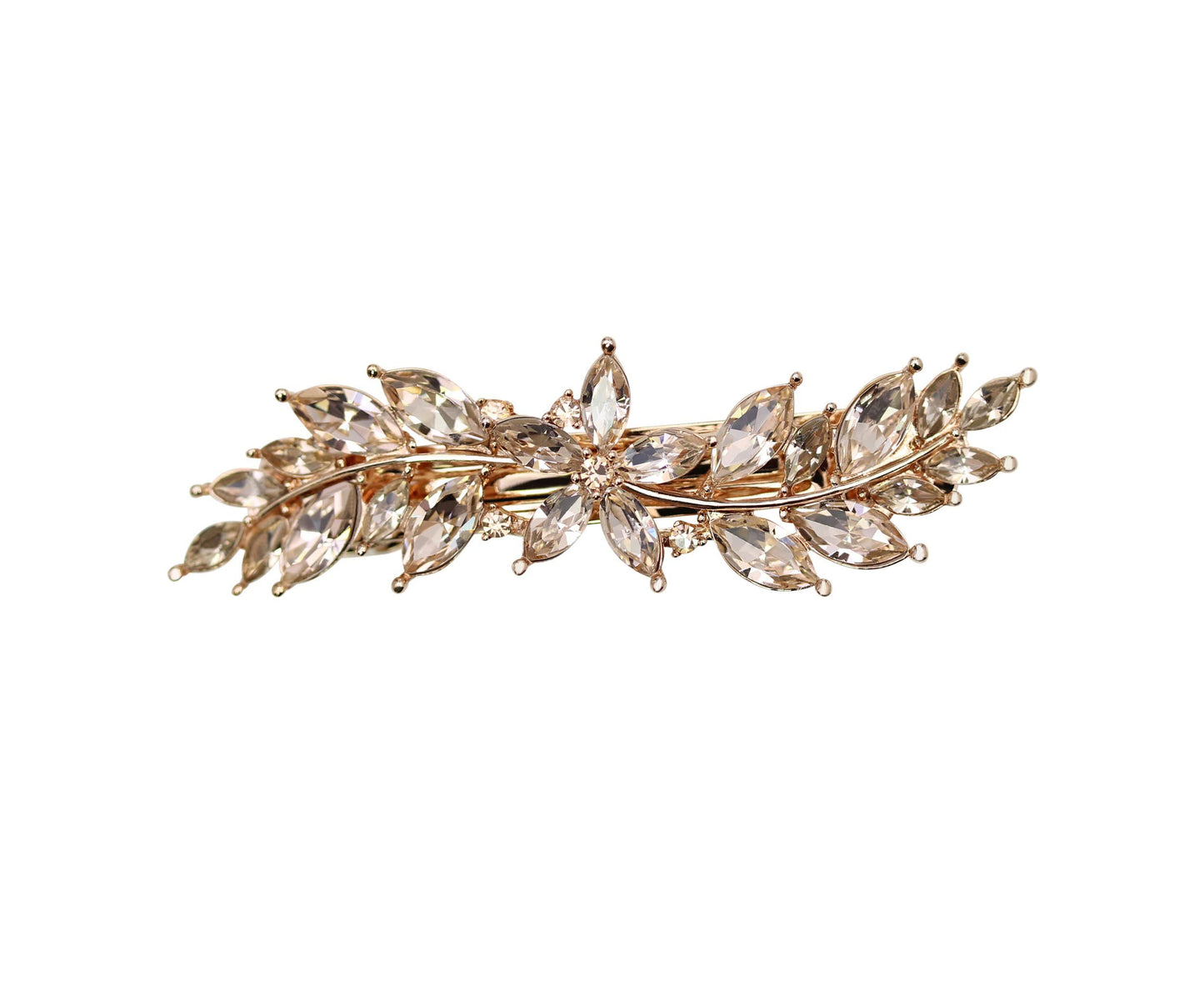 Faship Gorgeous Champagne Rhinestone Crystal Small Floral Hair Barrette Clip